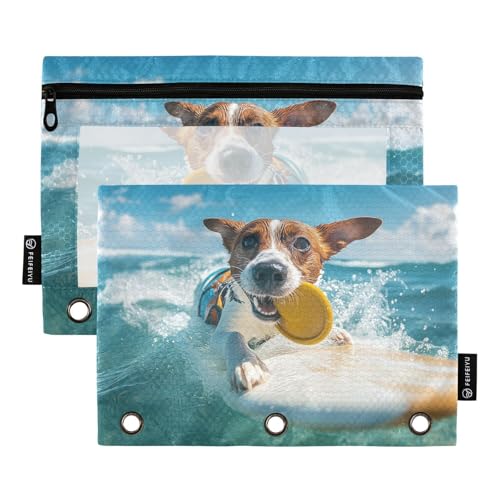 Fustylead Jack Russell Terrier Surfing on A Surfboard Binder Pencil Pouch for 3 Rings Pencil Pouches Bags with Zipper Clear Window for School Office Cosmetic Students Supplies, 2 Pack, blau Fustylead Jack Russell Terrier Surfing on A Surfboard Binder Pencil Pouch for 3 Rings Pencil Pouches Bags with Zipper Clear Window for School Office Cosmetic Students Supplies, 2 Pack, blau von Fustylead