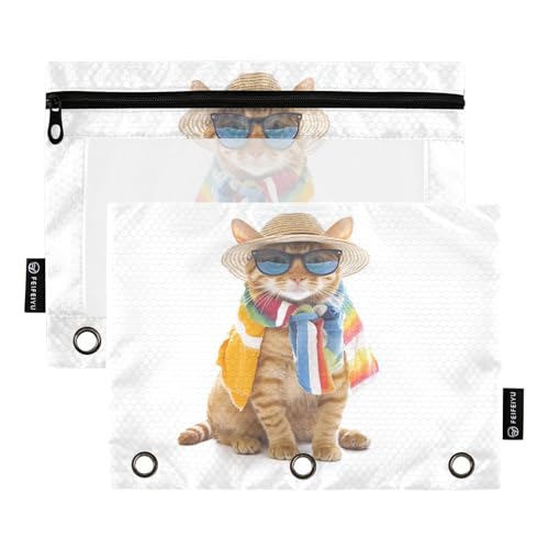 Fustylead Lovely Tiger Cat Wear Sonnenbrille und Strandkleidung, Federmäppchen für 3 Ringe, Bleistiftbeutel mit Reißverschluss, transparentes Fenster für Schule, Büro, Kosmetik, Studenten, Zubehör, 2 Fustylead Lovely Tiger Cat Wear Sonnenbrille und Strandkleidung, Federmäppchen für 3 Ringe, Bleistiftbeutel mit Reißverschluss, transparentes Fenster für Schule, Büro, Kosmetik, Studenten, Zubehör, 2 von Fustylead