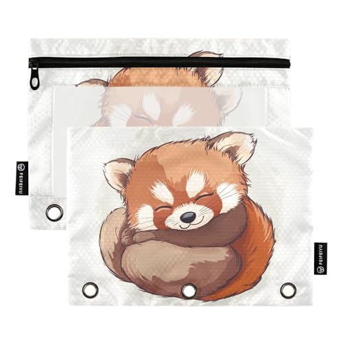 Fustylead Lustiges, flauschiges rotes Panda-Federmäppchen für 3-Ringbinder, Reißverschlusstasche mit transparentem Fenster, Federmäppchen für Zuhause, Büro, Schule, Kinder, Lieferanten, 2 Stück, weiß von Fustylead