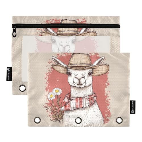 Fustylead Lustiges Federmäppchen mit Lama-Motiv in Cowboyhut und Gänseblümchen für 3 Ringe, Bleistiftbeutel mit Reißverschluss, transparentes Fenster für Schule, Büro, Kosmetik, Studenten, Zubehör, 2 Fustylead Lustiges Federmäppchen mit Lama-Motiv in Cowboyhut und Gänseblümchen für 3 Ringe, Bleistiftbeutel mit Reißverschluss, transparentes Fenster für Schule, Büro, Kosmetik, Studenten, Zubehör, 2 von Fustylead