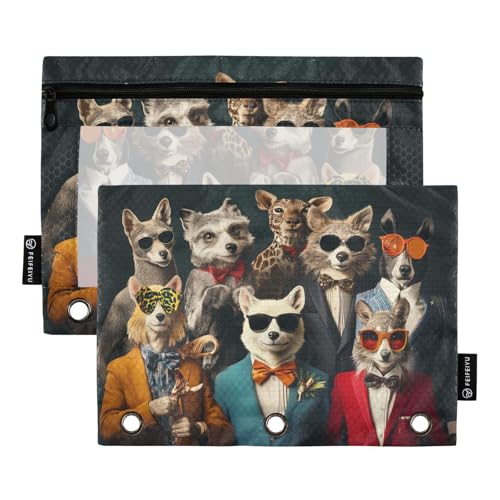 Fustylead Lustiges Federmäppchen mit wilden Tieren, passend für Standard-3-Ringbinder, Reißverschluss-Bleistifttasche mit transparentem Fenster für Büro, Schule, Kosmetik, 2 Stück, grün Fustylead Lustiges Federmäppchen mit wilden Tieren, passend für Standard-3-Ringbinder, Reißverschluss-Bleistifttasche mit transparentem Fenster für Büro, Schule, Kosmetik, 2 Stück, grün von Fustylead