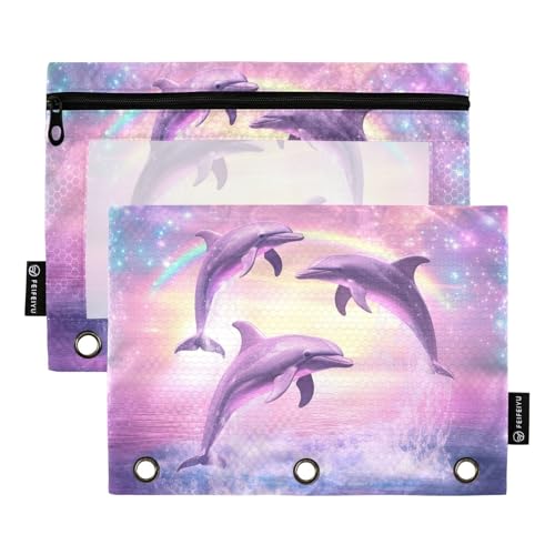Fustylead Magic Rainbow Stars and Dolphins Jumping Pencil Pouch with Clear Window for 3 Ring Binders, Zipper Pencil Case Cosmetic Bags for School Office Cosmetic Students Supplies, 2PCS, rose Fustylead Magic Rainbow Stars and Dolphins Jumping Pencil Pouch with Clear Window for 3 Ring Binders, Zipper Pencil Case Cosmetic Bags for School Office Cosmetic Students Supplies, 2PCS, rose von Fustylead