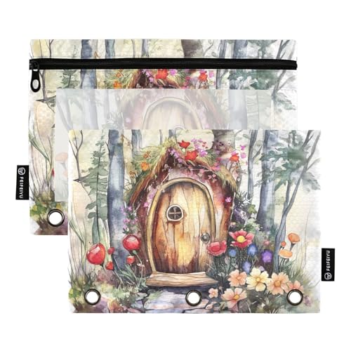 Fustylead Magische Feentür im Wald mit Blumen, Aquarell-Bleistifttasche für 3 Ringe, Federmäppchen mit Reißverschluss, transparentes Fenster für Schule, Büro, Kosmetik, Studenten, Zubehör, 2 Stück Fustylead Magische Feentür im Wald mit Blumen, Aquarell-Bleistifttasche für 3 Ringe, Federmäppchen mit Reißverschluss, transparentes Fenster für Schule, Büro, Kosmetik, Studenten, Zubehör, 2 Stück von Fustylead