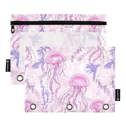 Fustylead Magische rosa Quallen und Seetang-Bleistifttasche für 3 Ringe, Federmäppchen mit Reißverschluss, transparentes Fenster für Schule, Büro, Kosmetik, Studenten, Zubehör, 2 Stück, rose Fustylead Magische rosa Quallen und Seetang-Bleistifttasche für 3 Ringe, Federmäppchen mit Reißverschluss, transparentes Fenster für Schule, Büro, Kosmetik, Studenten, Zubehör, 2 Stück, rose von Fustylead