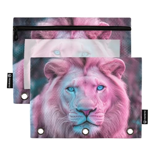 Fustylead Magisches Federmäppchen mit Löwenmotiv, passend für Standard-3-Ringbinder, Reißverschluss-Bleistifttasche mit transparentem Fenster, für Büro, Schule, Kosmetik, 2 Stück, rose von Fustylead