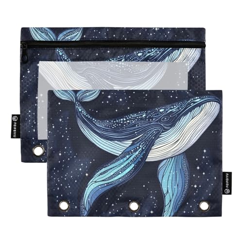 Fustylead Magisches Federmäppchen mit transparentem Fenster für 3-Ringbinder, Reißverschluss, Kosmetiktasche für Schule, Büro, Kosmetik, Studenten, 2 Stück, blau von Fustylead