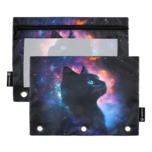 Fustylead Mysterious Black Cat in Space Federmäppchen mit großem Fassungsvermögen, passend für 3-Ringbinder, wasserdichtes Federmäppchen mit transparentem Fenster für Schule, Kosmetik, Büro, Studenten Fustylead Mysterious Black Cat in Space Federmäppchen mit großem Fassungsvermögen, passend für 3-Ringbinder, wasserdichtes Federmäppchen mit transparentem Fenster für Schule, Kosmetik, Büro, Studenten von Fustylead