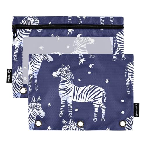 Fustylead Niedliches Federmäppchen mit Zebra- und Sternenmotiv, passend für Standard-3-Ringbinder, Reißverschluss-Bleistifttasche mit transparentem Fenster für Büro, Schule, Kosmetik, 2 Stück, blau Fustylead Niedliches Federmäppchen mit Zebra- und Sternenmotiv, passend für Standard-3-Ringbinder, Reißverschluss-Bleistifttasche mit transparentem Fenster für Büro, Schule, Kosmetik, 2 Stück, blau von Fustylead