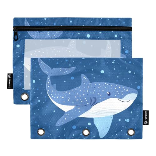 Fustylead Niedliches Federmäppchen mit transparentem Fenster für 3-Ringbinder, Federmäppchen mit Reißverschluss, Kosmetiktasche für Schule, Büro, Kosmetik, Studenten, 2 Stück, blau von Fustylead