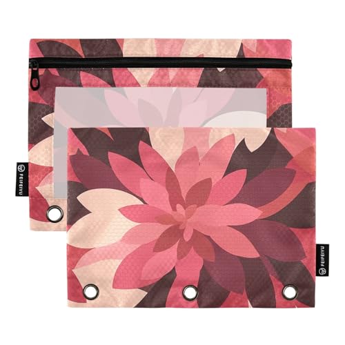 Fustylead Schlichtes Federmäppchen mit Dahlie-Geometrie, für 3 Ringe, Bleistiftbeutel mit Reißverschluss, transparentes Fenster, für Schule, Büro, Kosmetik, Studenten, Zubehör, 2 Stück, rose von Fustylead