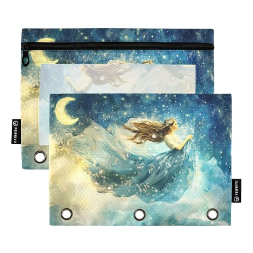 Fustylead Schöne Prinzessin unter dem Sternenhimmel, große Kapazität, Federmäppchen für 3-Ringbinder, wasserdichtes Federmäppchen mit transparentem Fenster für Schule, Kosmetik, Büro, Studenten von Fustylead