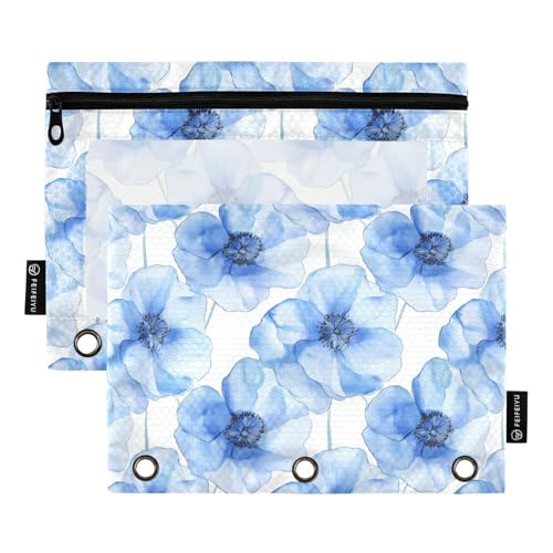 Fustylead Schöne blaue Mohnblumen-Bleistifttasche für 3-Ring-Ordner, große Kapazität, Binder-Bleistifttasche mit transparentem Fenster, für Schule, Büro, Kosmetik, Kinderbedarf, 2 Stück, weiß Fustylead Schöne blaue Mohnblumen-Bleistifttasche für 3-Ring-Ordner, große Kapazität, Binder-Bleistifttasche mit transparentem Fenster, für Schule, Büro, Kosmetik, Kinderbedarf, 2 Stück, weiß von Fustylead