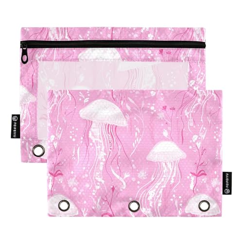 Fustylead Schöne rosa Quallen-Bleistifttasche für 3 Ringe, Federmäppchen mit Reißverschluss, transparentes Fenster für Schule, Büro, Kosmetik, Studenten, Zubehör, 2 Stück, rose Fustylead Schöne rosa Quallen-Bleistifttasche für 3 Ringe, Federmäppchen mit Reißverschluss, transparentes Fenster für Schule, Büro, Kosmetik, Studenten, Zubehör, 2 Stück, rose von Fustylead