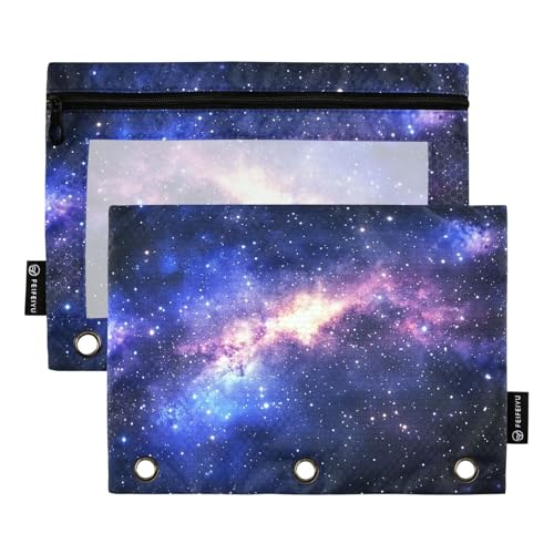 Fustylead Schönes Universum gefüllt mit Sternen, Nebel und Galaxie, großes Fassungsvermögen, passend für 3-Ringbinder, wasserdichtes Federmäppchen mit transparentem Fenster für Schule, Kosmetik, Büro von Fustylead