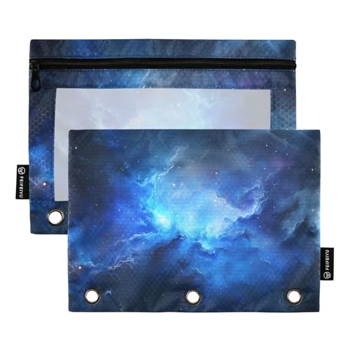 Fustylead Schönes blaues Federmäppchen mit kosmischem Nebel und großem Fassungsvermögen, passend für 3-Ringbinder, wasserdichtes Federmäppchen mit transparentem Fenster für Schule, Kosmetik, Büro Fustylead Schönes blaues Federmäppchen mit kosmischem Nebel und großem Fassungsvermögen, passend für 3-Ringbinder, wasserdichtes Federmäppchen mit transparentem Fenster für Schule, Kosmetik, Büro von Fustylead