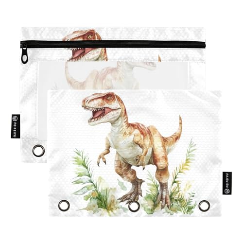 Fustylead T-Rex-Federmäppchen für 3-Ring-Ordner, Reißverschlusstasche mit transparentem Fenster, Federmäppchen für Zuhause, Büro, Schule, Kinder, Lieferanten, 2 Stück, weiß von Fustylead