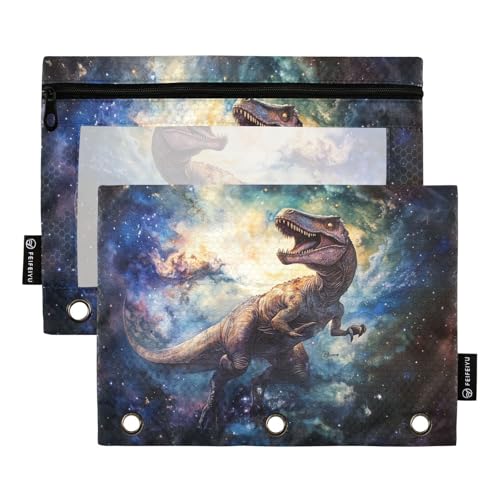 Fustylead T-rex in The Galaxy Federmäppchen, passend für Standard-3-Ring-Ordner, Reißverschluss-Bleistifttasche mit transparentem Fenster für Büro, Schule, Kosmetik, 2 Stück, blau Fustylead T-rex in The Galaxy Federmäppchen, passend für Standard-3-Ring-Ordner, Reißverschluss-Bleistifttasche mit transparentem Fenster für Büro, Schule, Kosmetik, 2 Stück, blau von Fustylead