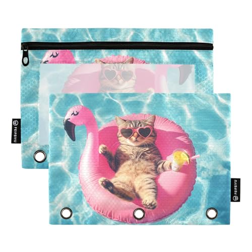 Fustylead Tabby Cat mit Herz-Sonnenbrille, liegend auf Flamingo-Schwimmring, großes Fassungsvermögen, Federmäppchen für 3-Ringbücher, wasserdichtes Federmäppchen mit transparentem Fenster für Schule Fustylead Tabby Cat mit Herz-Sonnenbrille, liegend auf Flamingo-Schwimmring, großes Fassungsvermögen, Federmäppchen für 3-Ringbücher, wasserdichtes Federmäppchen mit transparentem Fenster für Schule von Fustylead