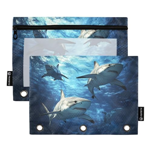 Fustylead Underwater Sharks Federmäppchen für 3-Ringbinder, Reißverschlusstasche mit transparentem Fenster, Federmäppchen für Zuhause, Büro, Schule, Kinder, Lieferanten, 2 Stück, blau Fustylead Underwater Sharks Federmäppchen für 3-Ringbinder, Reißverschlusstasche mit transparentem Fenster, Federmäppchen für Zuhause, Büro, Schule, Kinder, Lieferanten, 2 Stück, blau von Fustylead
