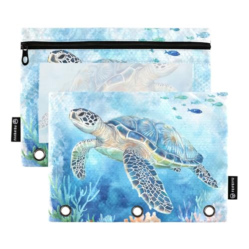 Fustylead Vivid Federmäppchen mit Meeresschildkröte, schwimmend im Ozean, große Kapazität, passend für 3-Ringbinder, wasserdichtes Federmäppchen mit transparentem Fenster für Schule, Kosmetik, Büro von Fustylead