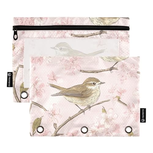 Fustylead Willow Warbler Federmäppchen in rosa Kirschblüten-Garten, passend für Standard-3-Ring-Ordner, Reißverschluss-Bleistifttasche mit transparentem Fenster für Büro, Schule, Kosmetik, 2 Stück Fustylead Willow Warbler Federmäppchen in rosa Kirschblüten-Garten, passend für Standard-3-Ring-Ordner, Reißverschluss-Bleistifttasche mit transparentem Fenster für Büro, Schule, Kosmetik, 2 Stück von Fustylead