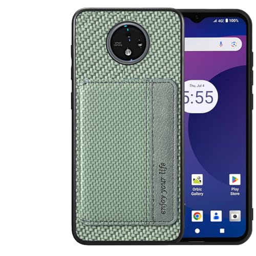 Futanwei Orbic-Joy-2 Schutzhülle mit Kartenhalter RC656V [Kohlefaser-Muster-Design] [integrierte 2 Kreditkartenfächer] [versteckter Magnetverschluss] Stoßfeste, sturzsichere Schutzhülle, Grün von Futanwei