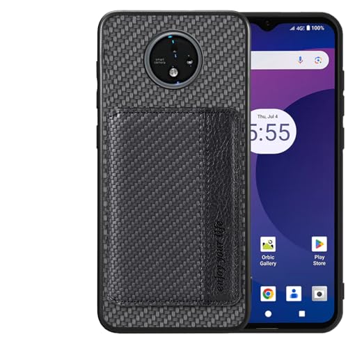 Futanwei Orbic-Joy-2 Schutzhülle mit Kartenhalter RC656V [Kohlefaser-Muster-Design] [integrierte 2 Kreditkartenfächer] [versteckter Magnetverschluss] Stoßfeste, sturzsichere Schutzhülle, Schwarz von Futanwei