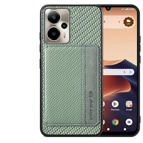 Futanwei Schutzhülle für ATT Motivate Pro 5G mit Kartenhalter, Karbonfaser-Muster, integrierte 2 Kreditkartenfächer, versteckter Magnetverschluss, stoßfest, sturzsicher, Grün von Futanwei
