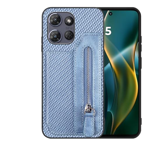 Futanwei Schutzhülle für Motorola Moto G Power 2025, mit Reißverschlussfach, Karbonfaser-Muster, integrierte 4 Kreditkartenfächer, doppelter Magnetverschluss, stoßfeste Schutzhülle, Blau von Futanwei