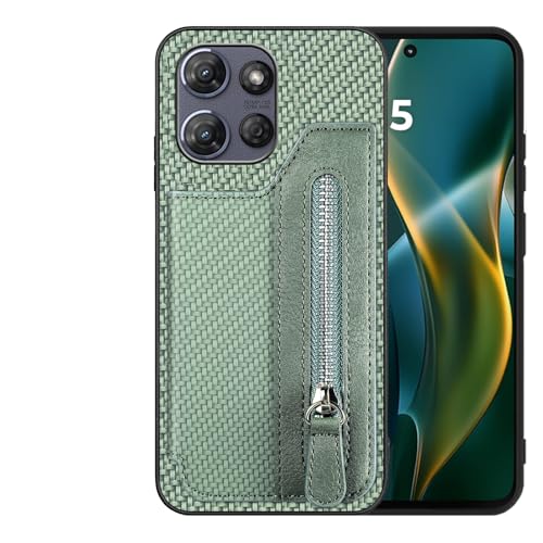 Futanwei Schutzhülle für Motorola Moto G Power 2025, mit Reißverschlussfach, Karbonfaser-Muster, integrierte 4 Kreditkartenfächer, doppelter Magnetverschluss, stoßfeste Schutzhülle, Grün von Futanwei