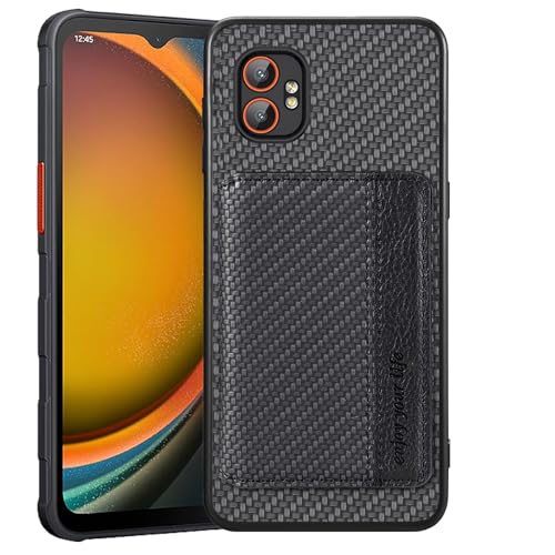Futanwei Schutzhülle für Samsung Galaxy XCover7 Pro mit Kartenhalter, schlankes Design, Karbonfaser-Muster, integrierte 2 Kreditkartenfächer, versteckter Magnetverschluss, stoßfeste Schutzhülle von Futanwei