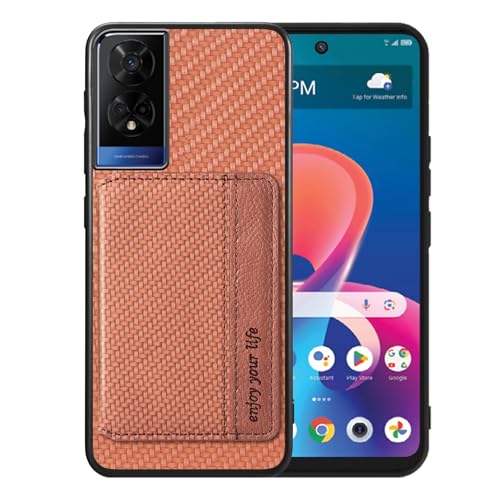 Futanwei Schutzhülle für TCL 50 XE 5G mit Kartenhalter TCL 50 XE 5G [Kohlefaser-Muster-Design] [integrierte 2 Kreditkartenfächer] [versteckter Magnetverschluss] stoßfeste Schutzhülle, Braun von Futanwei