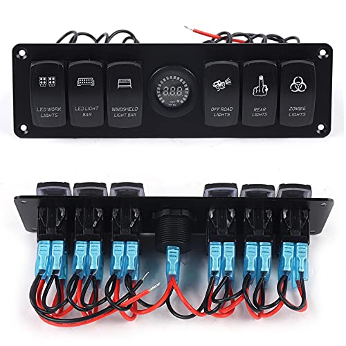 6 Gang LED Schalter Panel Wasserdichte Schalttafel DC 12V/24V Digitaler Spannungsmesser für Auto Bus Boot Wohnmobile von Futchoy