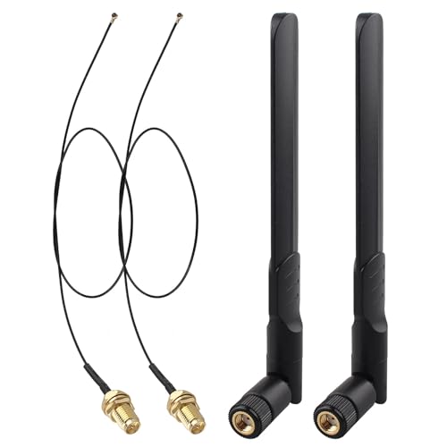 Futheda 2 Set 2,4 GHz 5,8 GHz 8 dBi Dualband WiFi-Antenne RP-SMA Stecker Antenne + 30 cm U.FL IPX IPEX MHF4 auf RP-SMA Buchse Verlängerungskabel für M.2 NGFF Intel Wireless Netzwerkkarte WiFi Adapter von Futheda