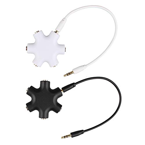 Futheda 2 Stück 5 Fach Audio Splitter, Universal Stereo 3,5mm Stecker auf Buchse Aux Klinken Verteiler Kompatibel mit Kopfhörer, Smartphones, Laptops und PC (1 x Schwarz + 1 x Weiß) von Futheda