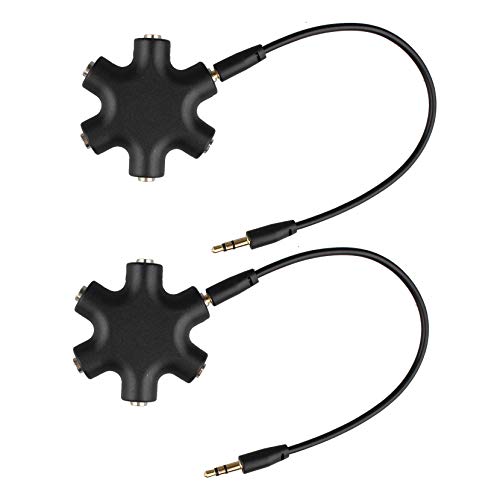 Futheda 2 Stück 5 Fach Audio Splitter, Universal Stereo 3,5mm Stecker auf Buchse Aux Klinken Verteiler Kompatibel mit Kopfhörer, Smartphones, Laptops und PC – Schwarz von Futheda