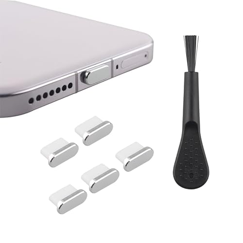 Futheda 5 Stück Typ C Port Stecker, Anti Staub Abdeckkappen, Ladeanschluss Abdeckung USB C Kappen Schutz Typ C Metall Staubschutz Stopper Gehäuse mit Reinigungsbürste für Smartphone Laptop Silbrig Futheda 5 Stück Typ C Port Stecker, Anti Staub Abdeckkappen, Ladeanschluss Abdeckung USB C Kappen Schutz Typ C Metall Staubschutz Stopper Gehäuse mit Reinigungsbürste für Smartphone Laptop Silbrig von Futheda