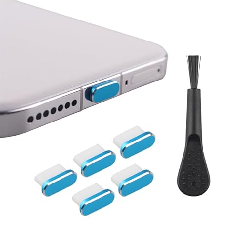 Futheda 5 Stück Typ C Port Stecker, Anti Staub Abdeckkappen, Ladeanschluss Abdeckung USB C Kappen Schutz Typ C Metall Staubschutz Stopper Gehäuse mit Reinigungsbürste für Smartphone Laptop Blau Futheda 5 Stück Typ C Port Stecker, Anti Staub Abdeckkappen, Ladeanschluss Abdeckung USB C Kappen Schutz Typ C Metall Staubschutz Stopper Gehäuse mit Reinigungsbürste für Smartphone Laptop Blau von Futheda
