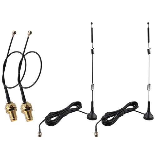 Futheda Dualband-WLAN-Antenne mit 3 m Kabel 2,4 GHz 5,8 GHz 12 dBi SMA-Stecker auf Magnetfuß + 15 cm IPEX UFL MHF1 auf SMA-Buchse Pigtail Kabel für drahtlosen Videoüberwachungs-Recorder, 2 Stück von Futheda