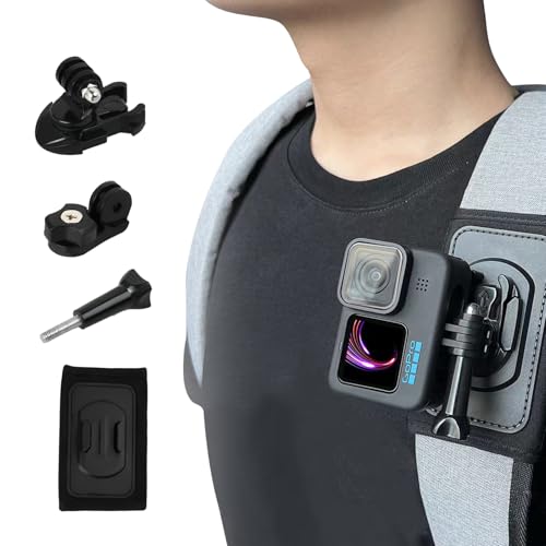 Rucksack Schultergurt Halterung Action Kamera mit verstellbarem Schulterpolster und 360° drehbarer Basishalterung, kompatibel mit Hero 10/11/12/, Action, Action 2, Kamera Rucksackhalterung Zubehör von Futuhada