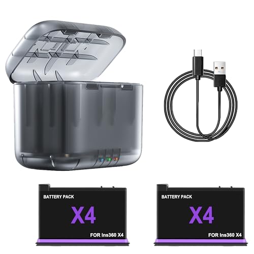 Fututech Ladegerät + 2 Akkus für Insta360 X4, 2 Kanäle, Smart Ladestation für Action-Kamera-Akkus, USB-C-Ladegerät, Kamera-Zubehör (Ladegerät x 1 + Akku x 2) von Fututech