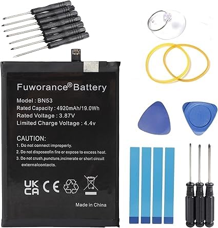 Fuworance 4920 mAh 3,87 V BN53 Ersatzakku kompatibel mit Redmi Note 9 Pro/Note 10 Pro M2101K6G, M2101K6R, M2003J6B2G Lithium-Polymer-Akku mit Reparaturwerkzeug Fuworance 4920 mAh 3,87 V BN53 Ersatzakku kompatibel mit Redmi Note 9 Pro/Note 10 Pro M2101K6G, M2101K6R, M2003J6B2G Lithium-Polymer-Akku mit Reparaturwerkzeug von Fuworance