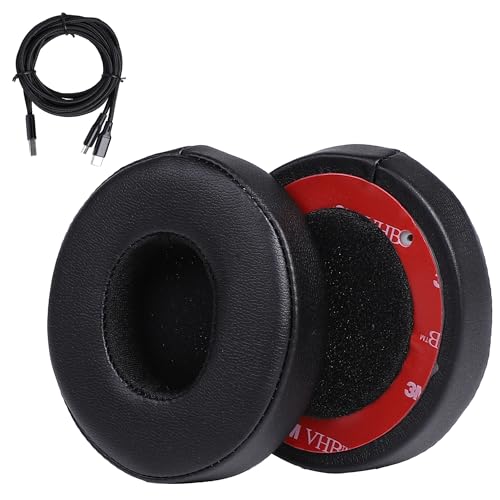Fuworance Ersatz-Ohrpolster Ohrmuscheln Ersatzpolster Ersatz Ohrpolster Leder-Ohrpolster Earpads für kabellose Beats Solo2 Solo3 Kopfhörer, Weiches Protein-Leder Memory-Schaum mit Ladekabel Schwarz von Fuworance