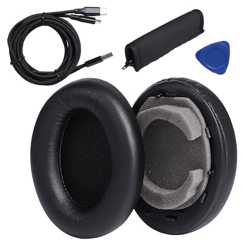 Fuworance Ersatz-Ohrpolster Ohrmuscheln Ersatzpolster Ersatz Ohrpolster Leder-Ohrpolster für Sony WH-1000XM3 kabellose Over-Ear-Kopfhörer Weiches Protein-Leder Memory-Schaum mit Ladekabel Schwarz von Fuworance