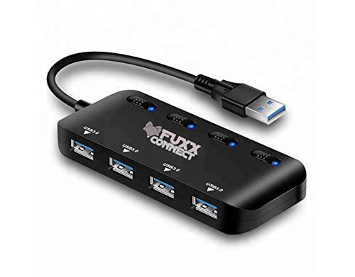 Fuxx Connect USB3.0 Hub 4 Ports + 1 Micro-USB mit LED Leuchten und einzelnen Powerschalter, extra leicht, sowie super Speed für Windows, MacBook Mac pro als Laptop Zubehör oder für Computer von Fuxx Connect