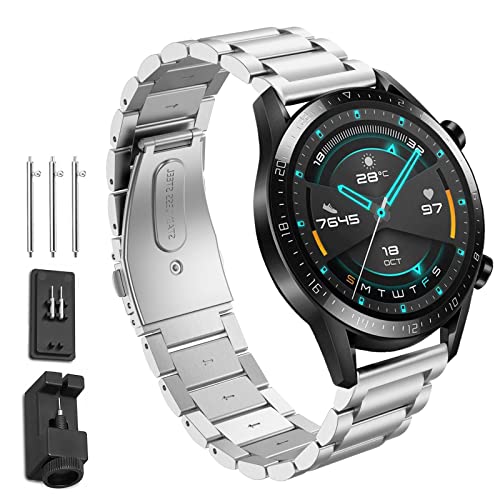FuzeDa Armband Kompatible mit Huawei Watch GT2 Armband 46mm/Huawei Watch GT2e Armband, 22mm Edelstahl Metall Ersatzarmband für Huawei GT 2/Huawei Watch GT2 Pro/Watch 3 Pro/Samsung Galaxy Watch 3 45mm von FuzeDa