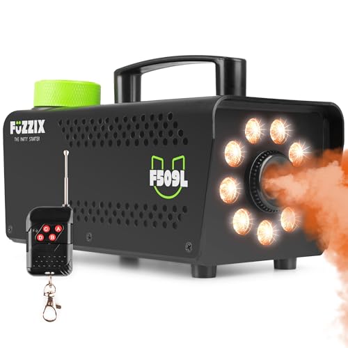 Fuzzix F509L Nebelmaschine Mini mit LED Lichteffekt, Stroboskop, 500 Watt mit Fernbedienung, Rauchmaschine, Smoke Machine mit 9 LEDs RGB für Hochzeiten, Fog Machine Nebelmaschine Halloween, Schwarz von Fuzzix