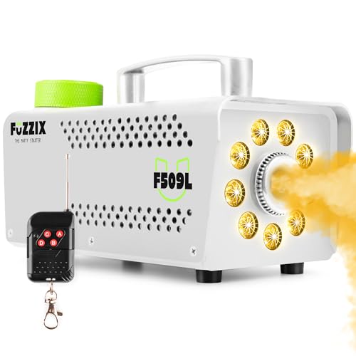 Fuzzix F509LW Nebelmaschine Mini mit LED Lichteffekt, 500 Watt mit Fernbedienung, Rauchmaschine, Smoke Machine mit 9 LEDs RGB für Hochzeiten, Fog Machine Nebelmaschine Halloween, DJ, Party - Weiß von Fuzzix