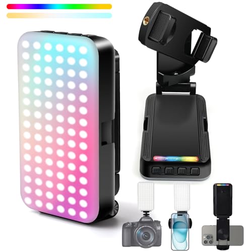 LED Videoleuchte RGB mit Handy-Clip, LED Selfie Licht, Bicolor Videolicht Dimmbar 3000-6500K, Fotolicht 2000 mAh und 17 RGB Lichtmodi, 360°Drehbar Videokonferenz Licht für Handy,iPhone,iPad,Camera von Fwiull