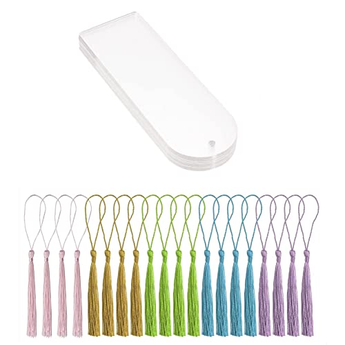 Fxndknjks 20Pcs Blank Clear Acrylic Bookmarks Replacement Parts Accessories Rectangle Craft Transparent Acrylic Book Markers with 20Pcs Small Bookmark Tassels von Fxndknjks
